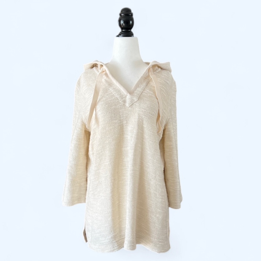 Tommy Bahama Cream Metallic Cotton Swim Cover Up Hoodie Resort Top S
